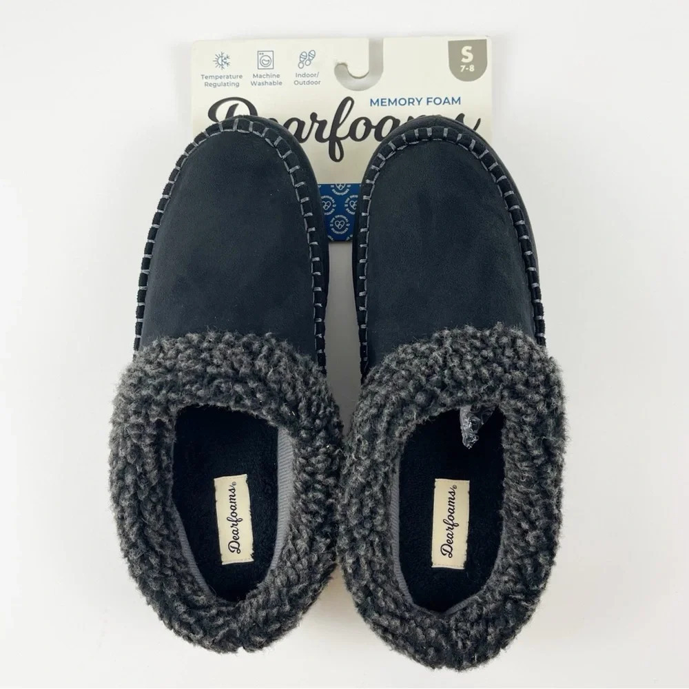 DearFoams Slippers Size Small Black Marshall Microsuede Clog Memory Foam NWT